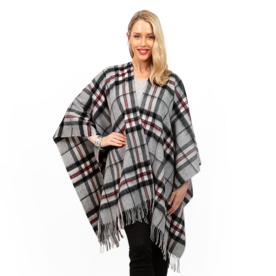 Edinburgh Lambswool Long Tartan Cape  Thomson Grey