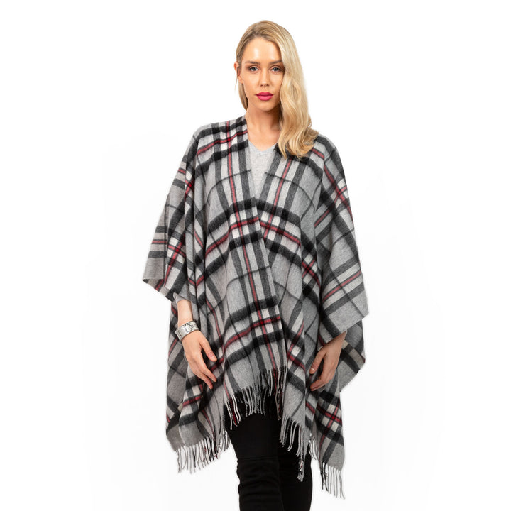 Edinburgh Lambswool Long Tartan Cape  Thomson Grey
