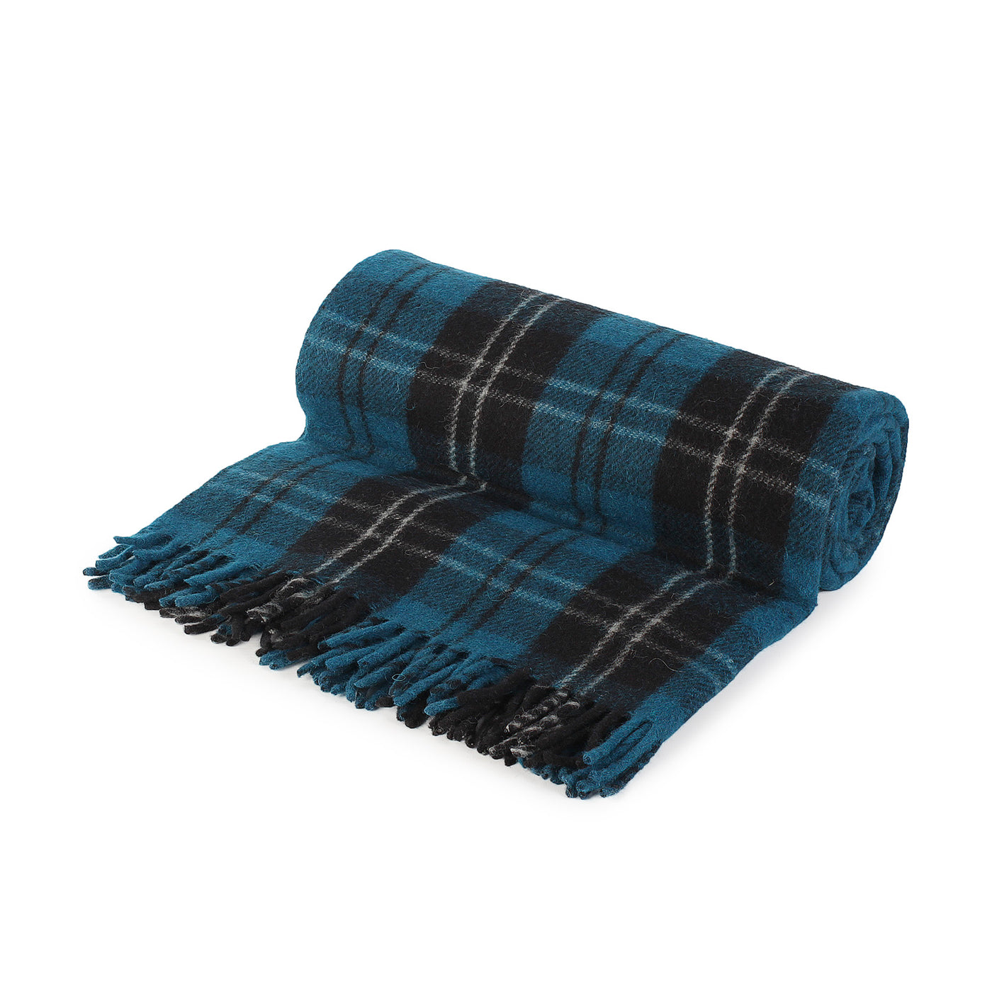 Recycled Wool Tartan Blanket Throw Ramsay Blue