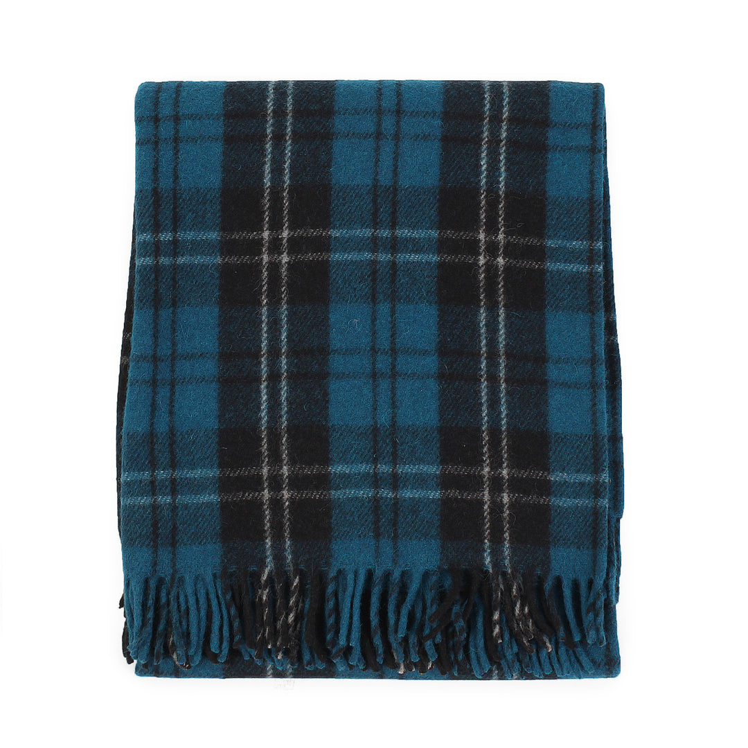 Recycled Wool Tartan Blanket Throw Ramsay Blue