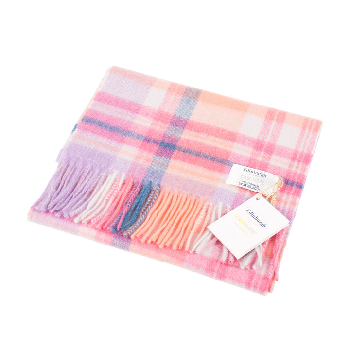 Edinburgh Cashmere Scarf  Molton Check - Coral/Heather