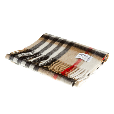 Edinburgh 100% Lambswool Scarf  Chequer Camel And Grey (24538)