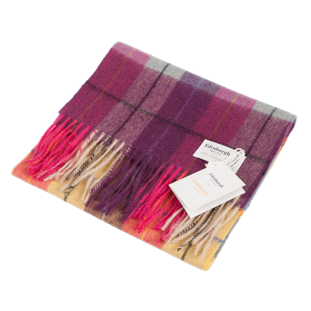 Edinburgh 100% Lambswool Scarf  Multi Windowpane - Ginger/Plum