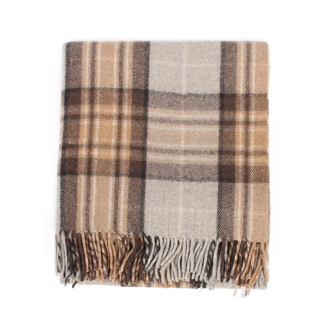 Highland Wool Blend Tartan Blanket / Throw Extra Warm Mackellar Natural