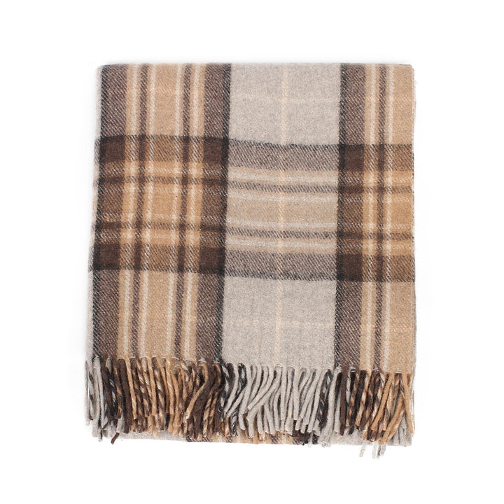 Highland Wool Blend Tartan Blanket / Throw Extra Warm Mackellar Natural