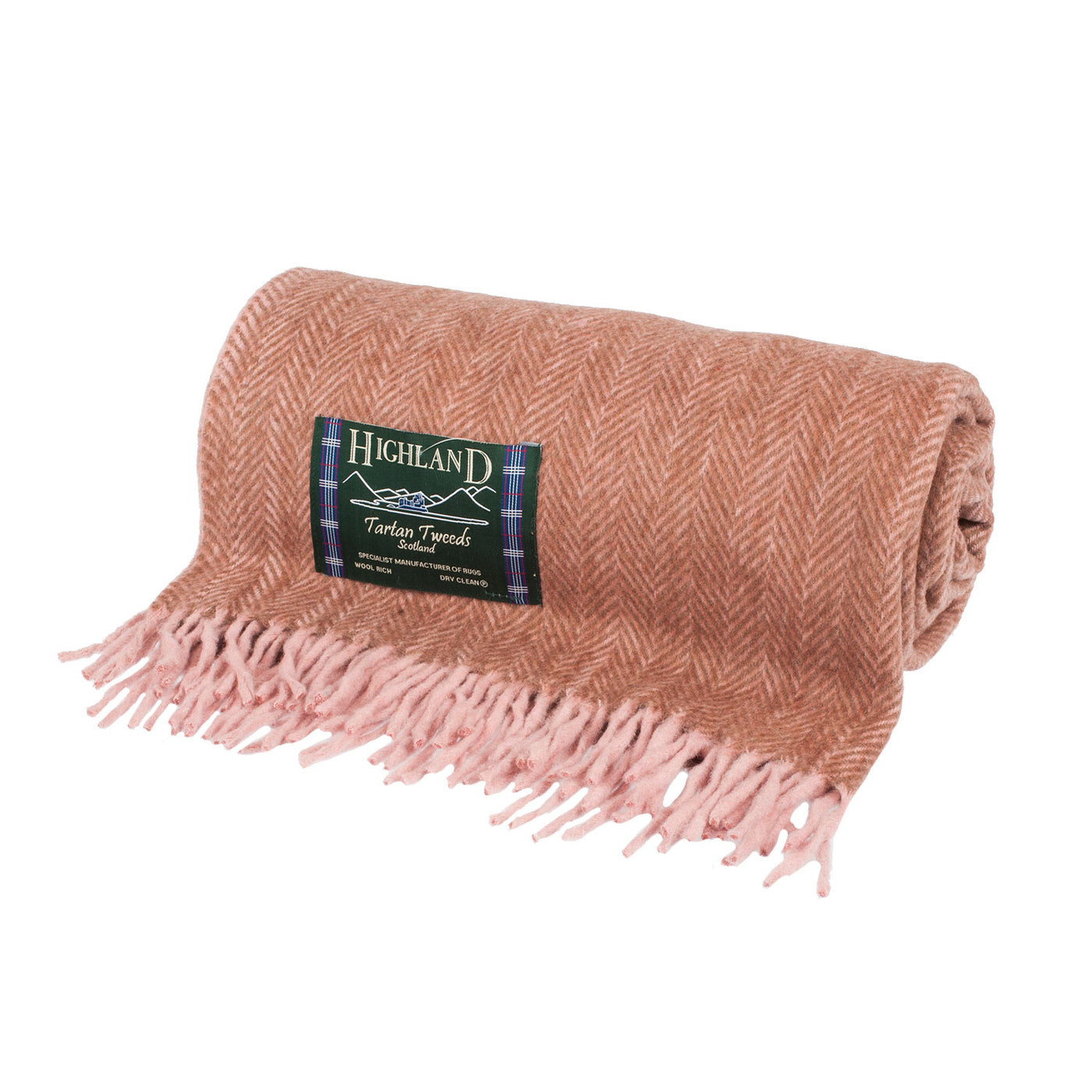 Highland Wool Blend Herringbone Blanket Pink