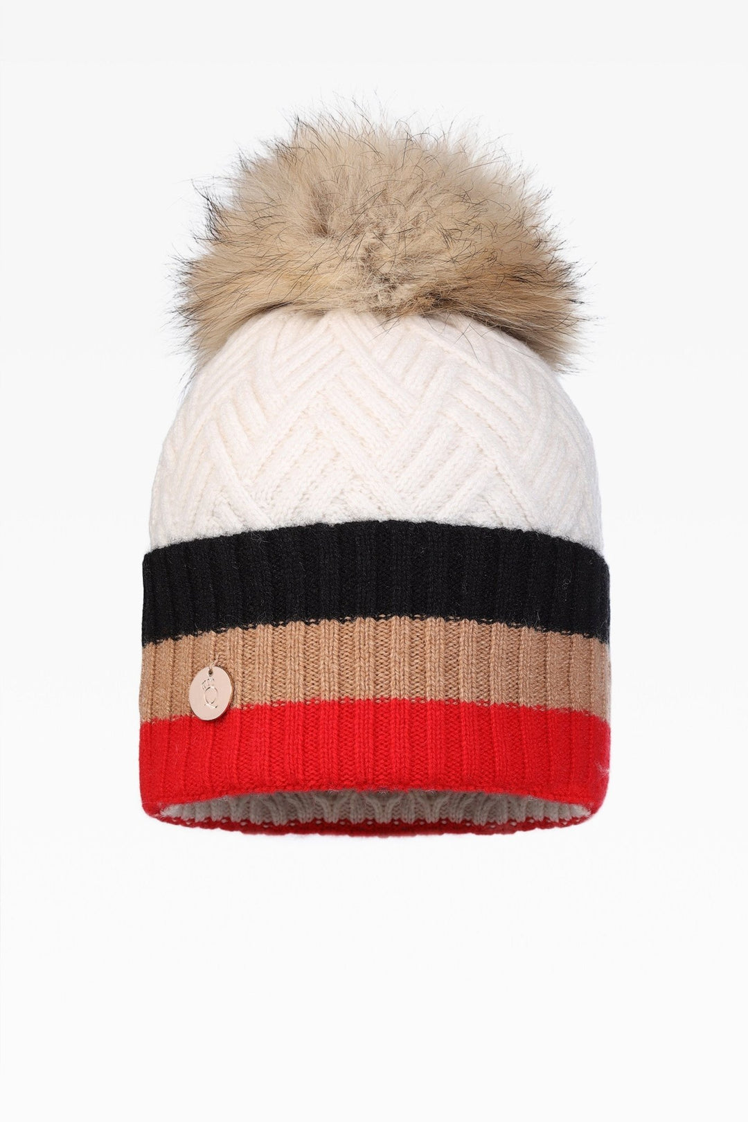 Andie Stripe Pom Hat - Real Fur - Dunedin Cashmere