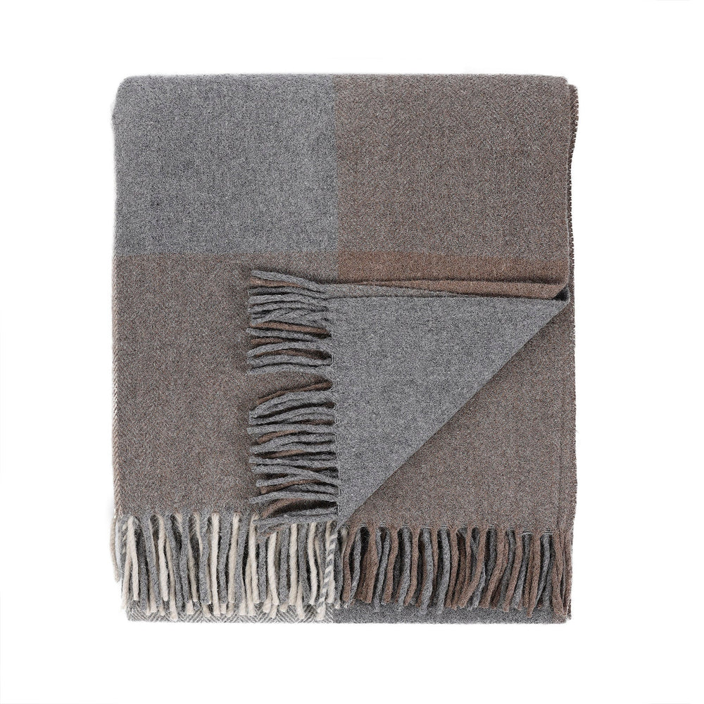 Block Check Herringbone Blanket Light Natural - Dunedin Cashmere
