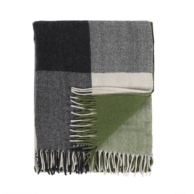 Block Check Herringbone Blanket Natural Green - Dunedin Cashmere