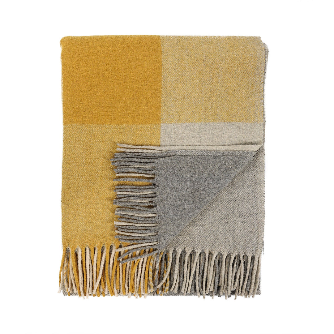 Block Check Herringbone Blanket Natural Ochre - Dunedin Cashmere