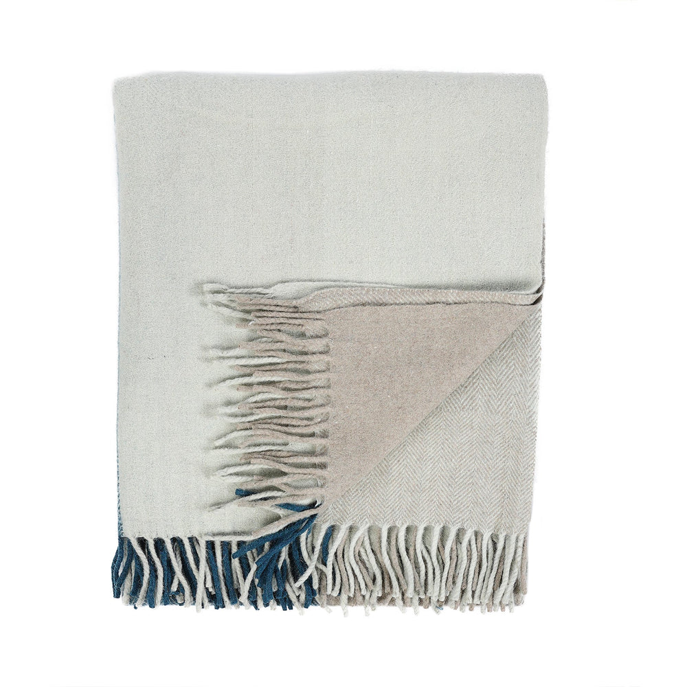 Block Check Herringbone Blanket Natural Teal - Dunedin Cashmere