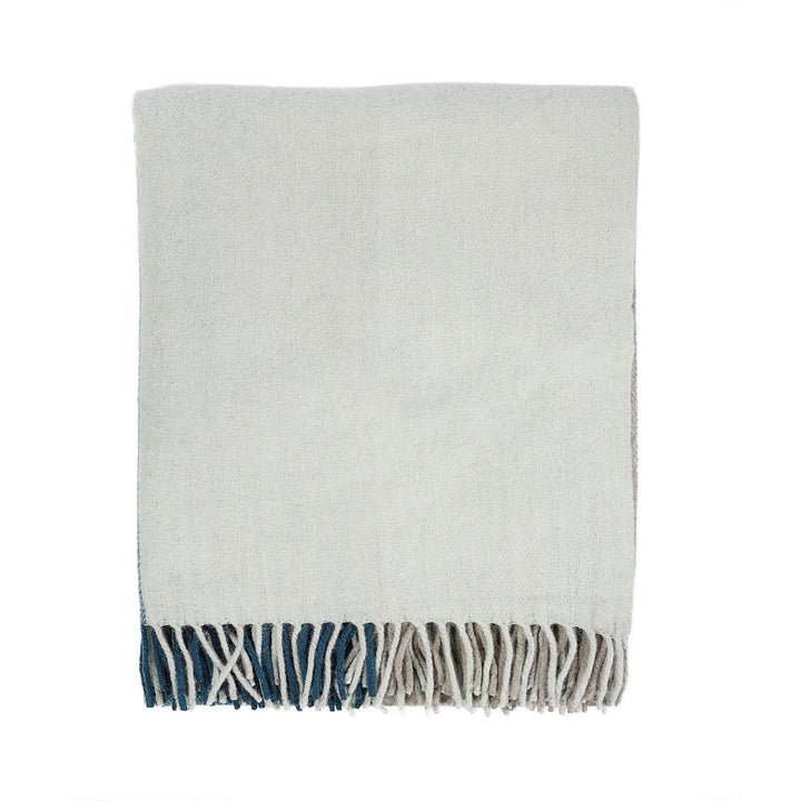 Block Check Herringbone Blanket Natural Teal - Dunedin Cashmere