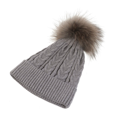 Cable Pom Hat Ft Derby Grey/Grey - Dunedin Cashmere