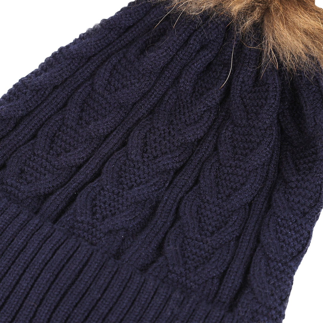 Cable Pom Hat Ft Navy/Navy - Dunedin Cashmere