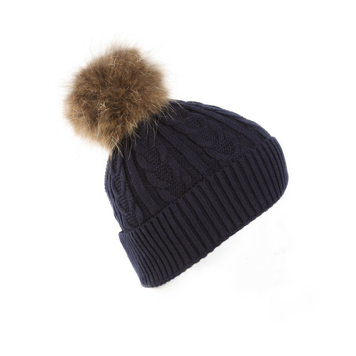 Cable Pom Hat Ft Navy/Navy - Dunedin Cashmere