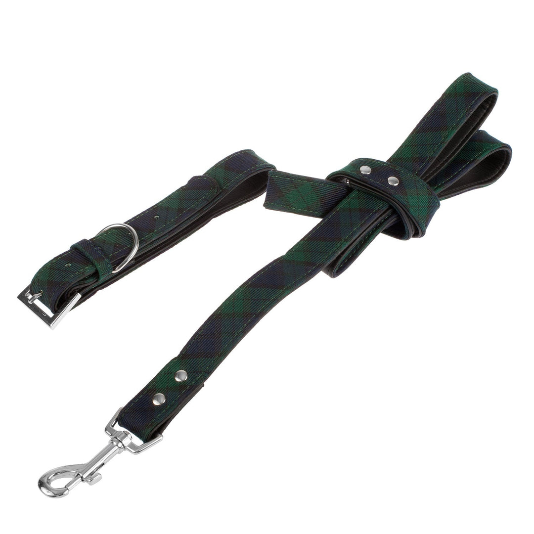 Dog Collar And Lead Set Tartan Sr - Size L Black Watch - Dunedin Cashmere