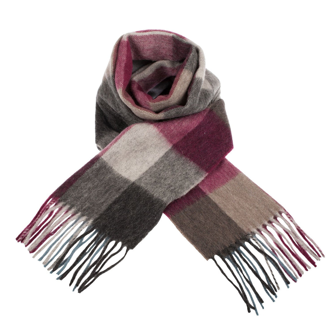 Edinburgh 100% Lambswool Scarf CHECKERS BURGUNDY Dunedin Cashmere