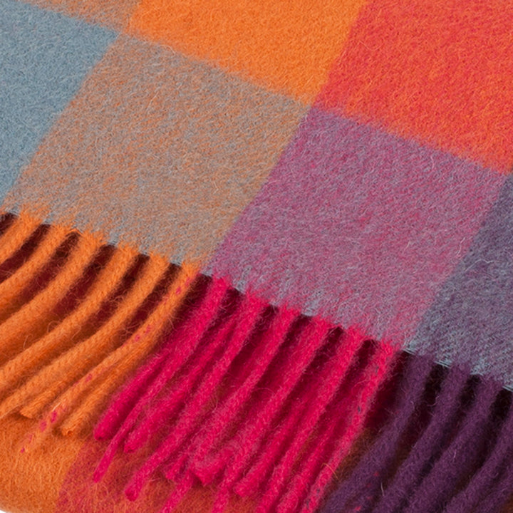 Edinburgh 100% Lambswool Scarf Checkers - Orange/Pink - Dunedin Cashmere