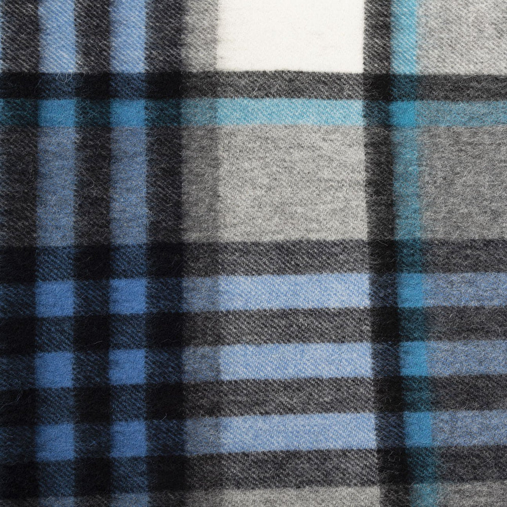 Edinburgh 100% Lambswool Scarf Chequer Tartan Bright Blue/Grey - Dunedin Cashmere
