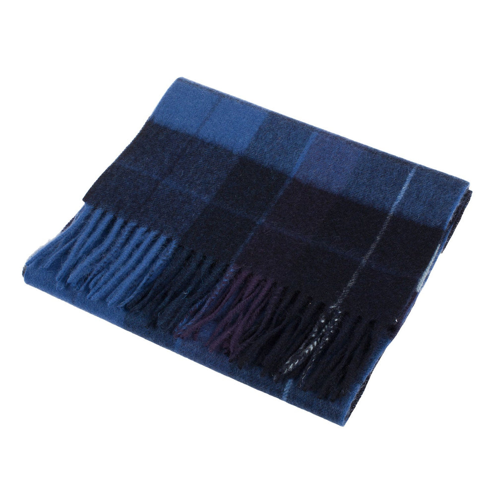Edinburgh 100% Lambswool Scarf Mixed Check - Blue - Dunedin Cashmere