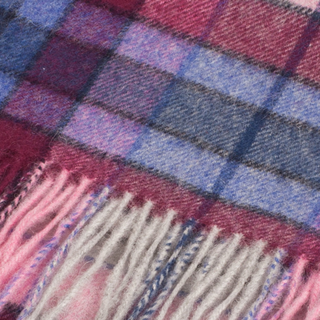 Edinburgh 100% Lambswool Scarf Tie Dye Check - Navy/Pink - Dunedin Cashmere