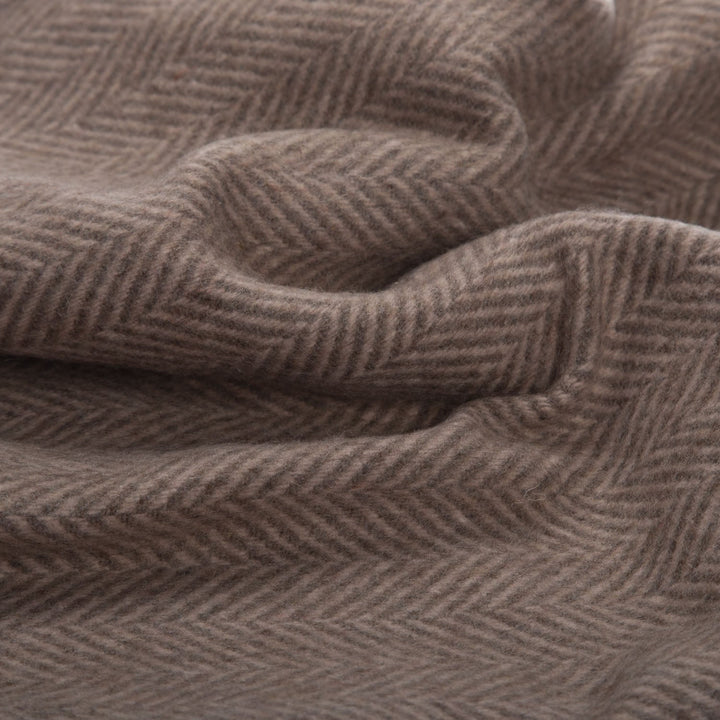 Highland Wool Blend Herringbone Blanket Chestnut Brown - Dunedin Cashmere