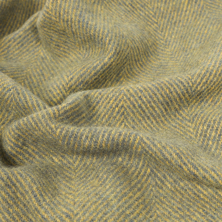 Highland Wool Blend Herringbone Blanket Navy Blue/Ochre Yellow - Dunedin Cashmere