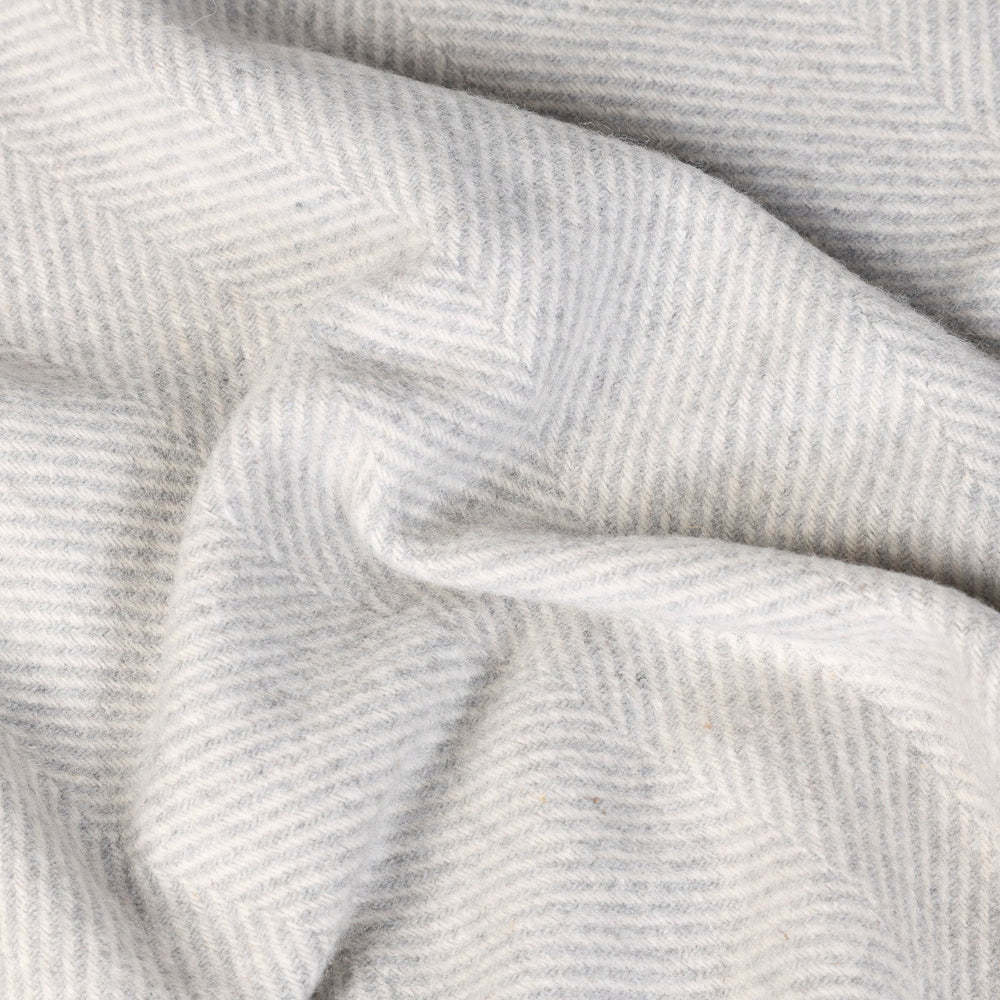 Highland Wool Blend Herringbone Blanket Silver - Dunedin Cashmere