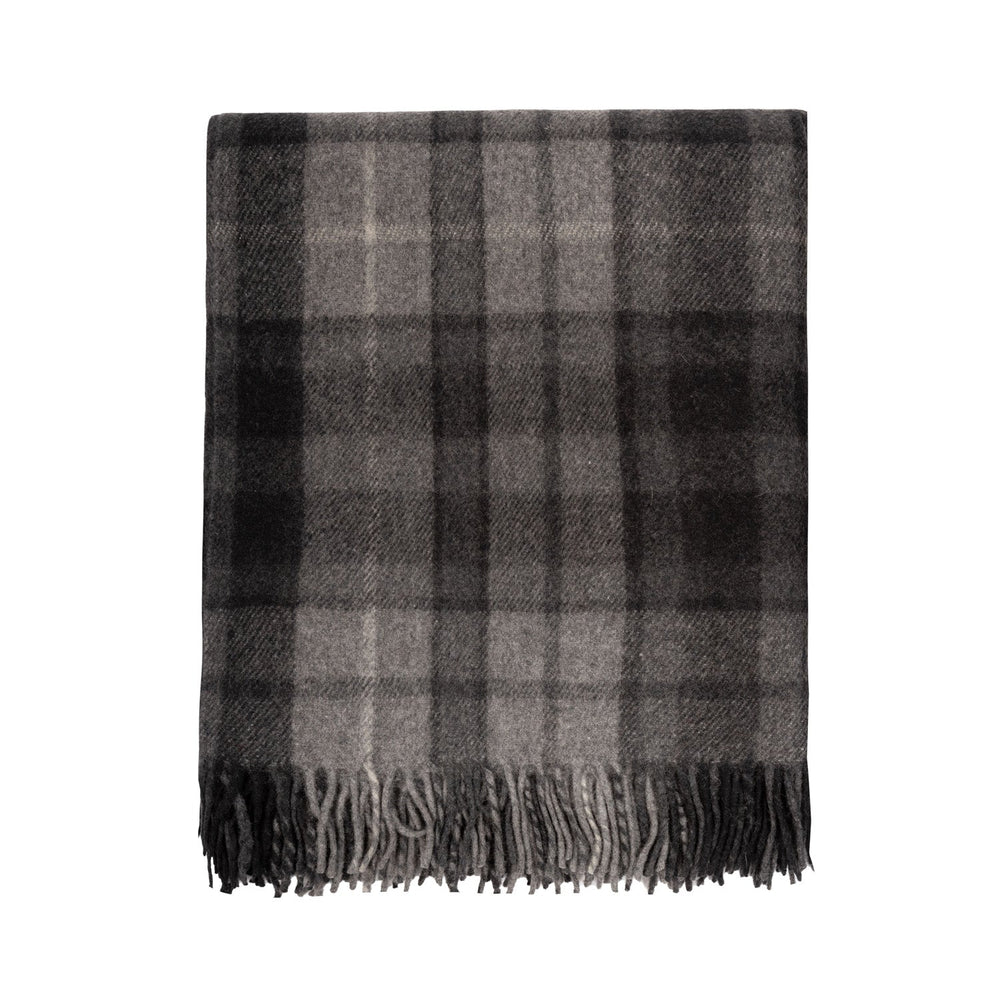 Highland Wool Blend Tartan Blanket Throw Buchanan Grey - Dunedin Cashmere