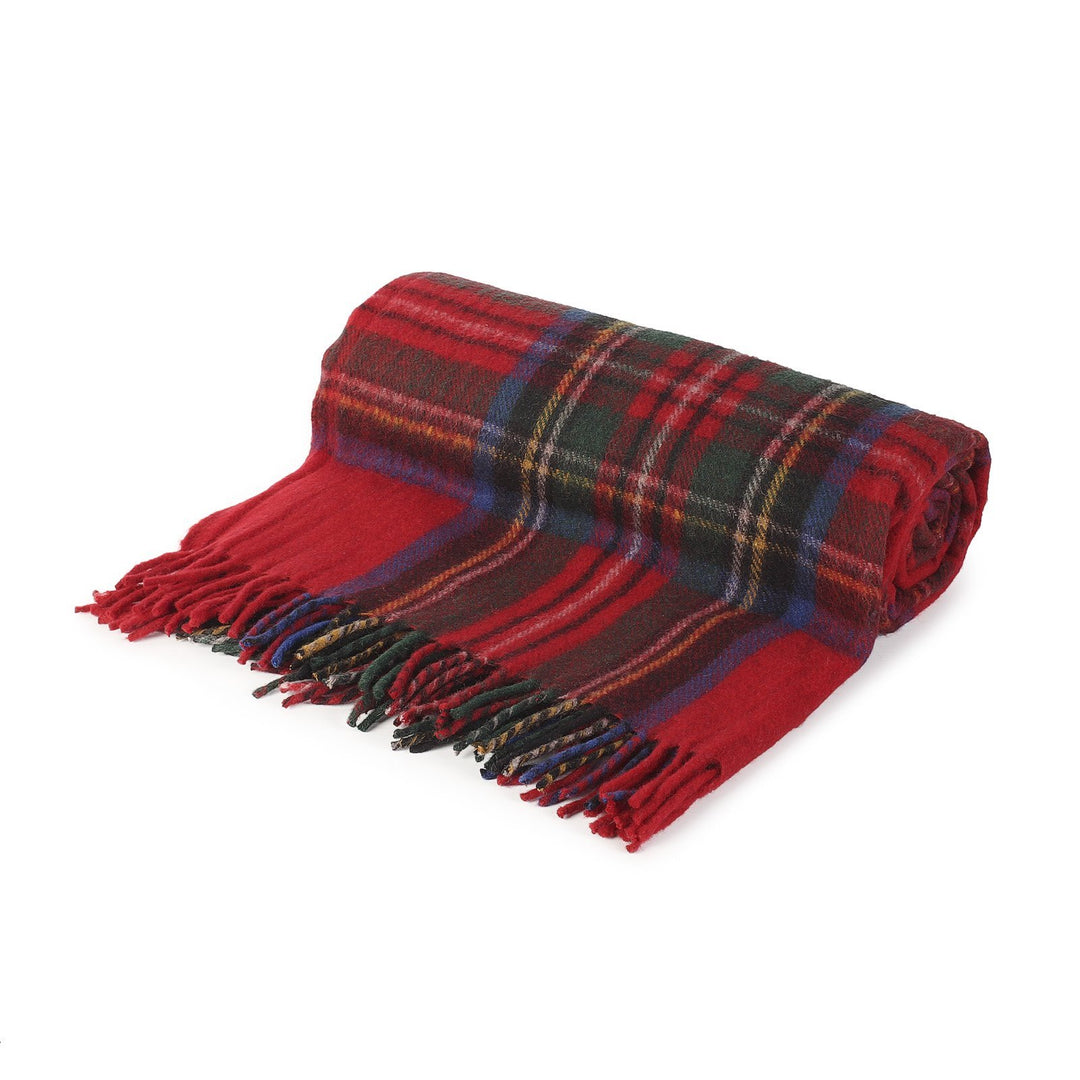 Highland Wool Blend Tartan Blanket / Throw Extra Warm Stewart Royal - Dunedin Cashmere