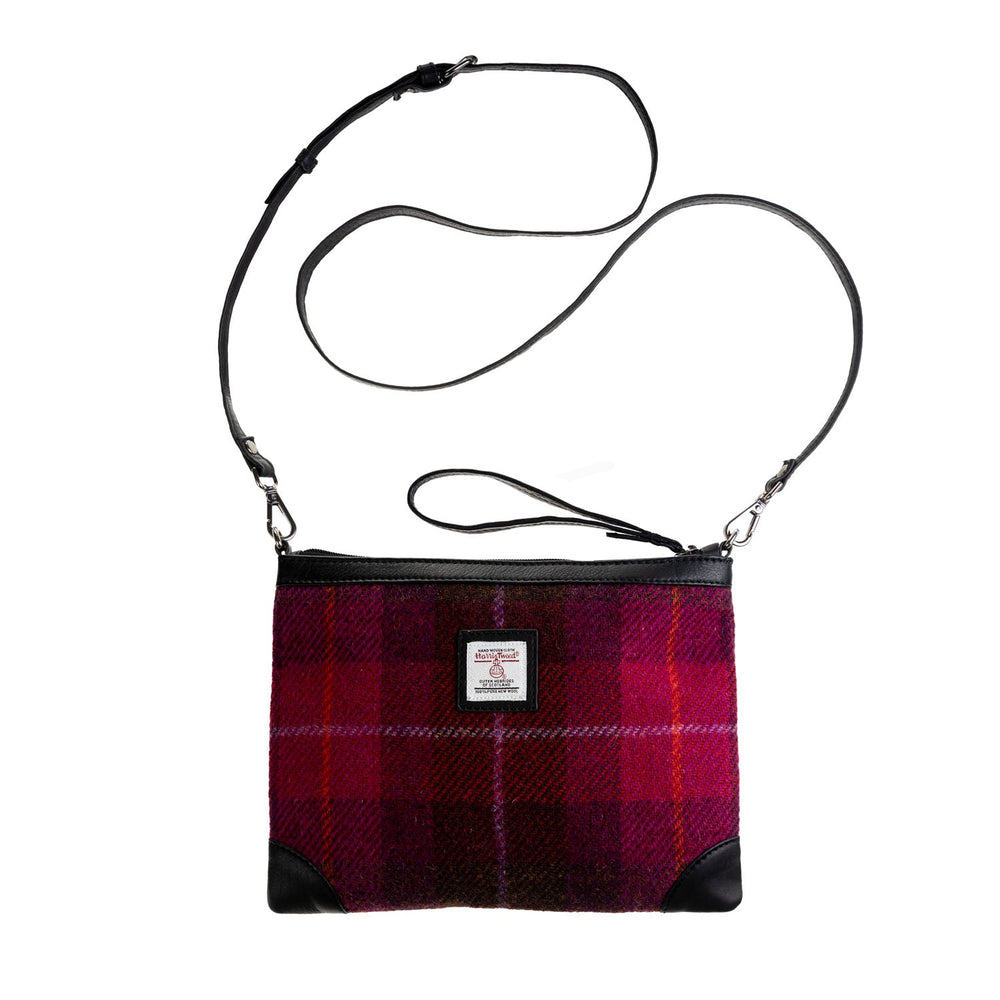 Ht Leather Cross Body Bag Cerise Check / Black - Dunedin Cashmere