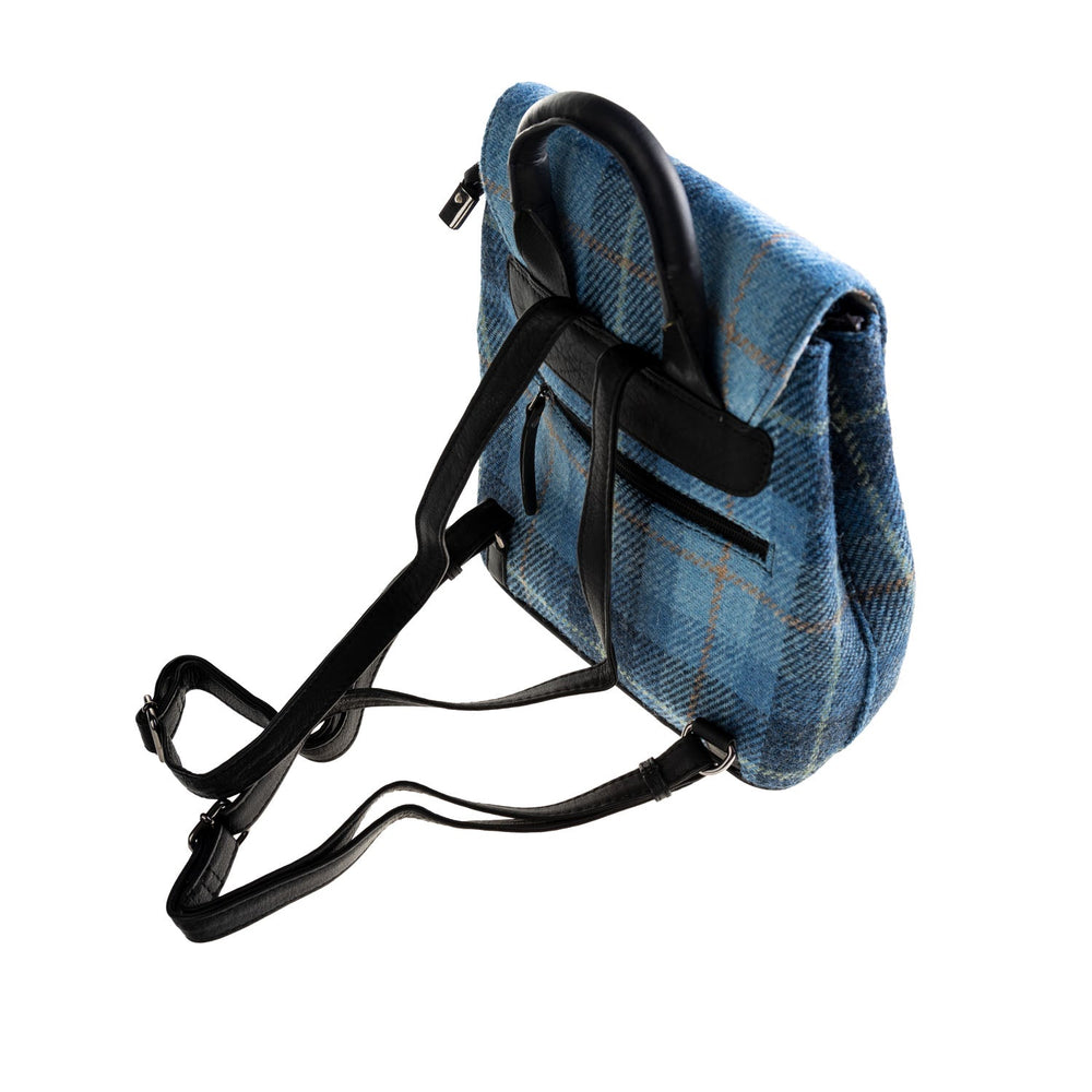 Ht Leather Flapover Backpack Blue Check / Black - Dunedin Cashmere