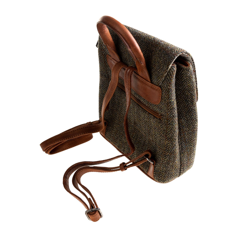 Ht Leather Flapover Backpack Brown Herringbone / Tan - Dunedin Cashmere