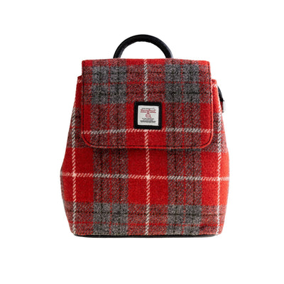 Ht Leather Flapover Backpack Red Check / Black - Dunedin Cashmere