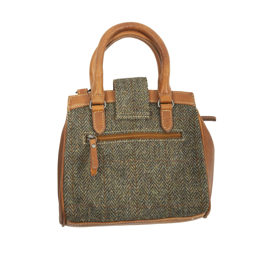 Ht Leather Hand Bag With Flap Closer Brown Herringbone / Tan - Dunedin Cashmere