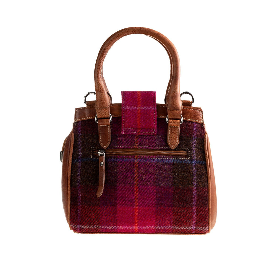 Ht Leather Hand Bag With Flap Closer Cerise Check / Tan - Dunedin Cashmere