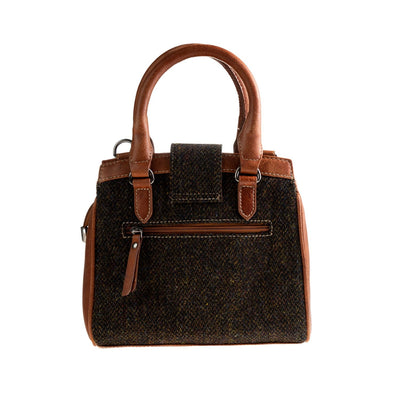Ht Leather Hand Bag With Flap Closer Dark Brown Barleycorn / Tan - Dunedin Cashmere