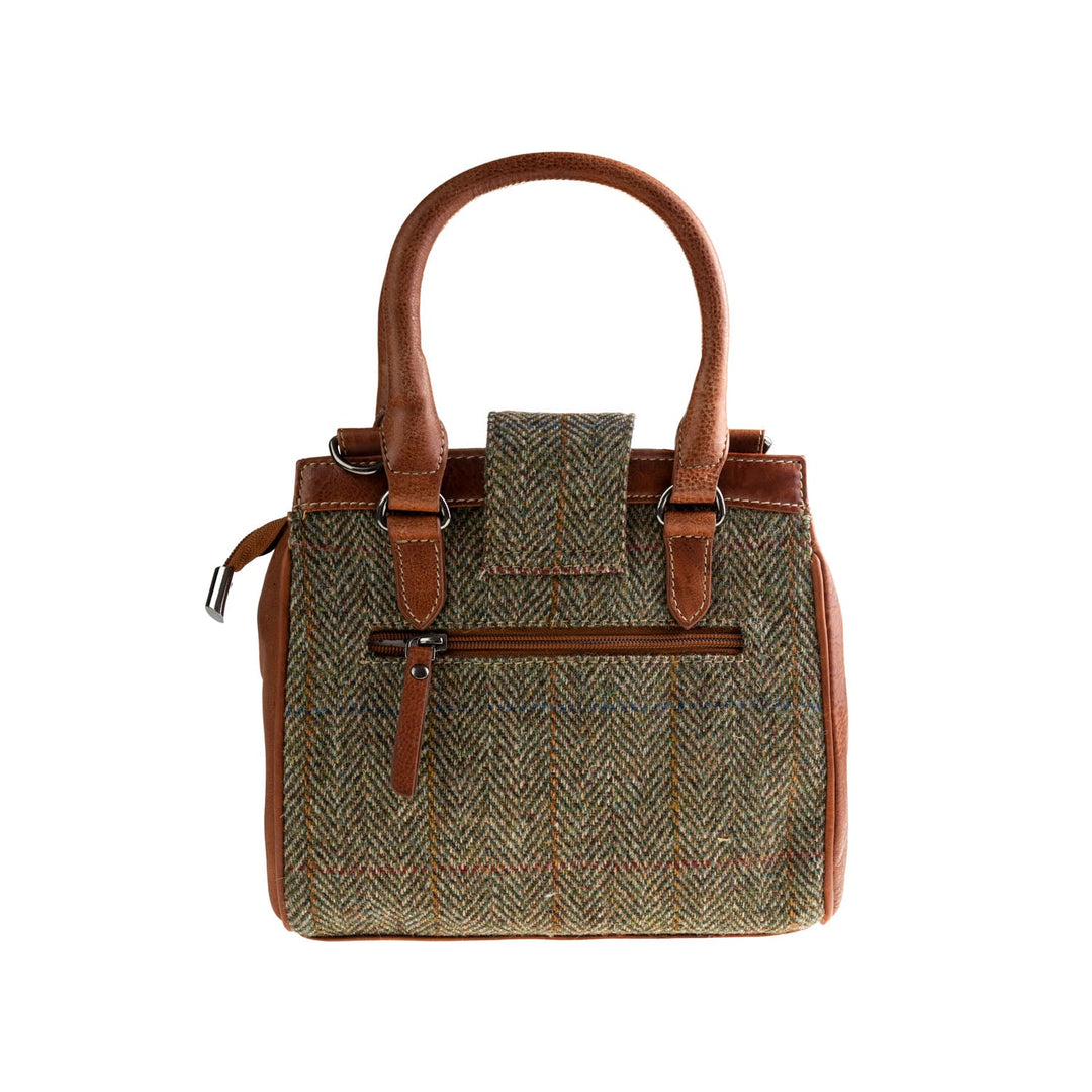 Ht Leather Hand Bag With Flap Closer Lt Brown Check / Tan - Dunedin Cashmere