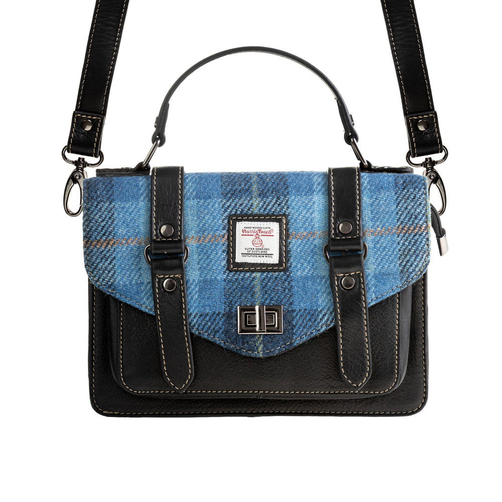 Ht Leather Satchel Bag Blue Check / Black - Dunedin Cashmere