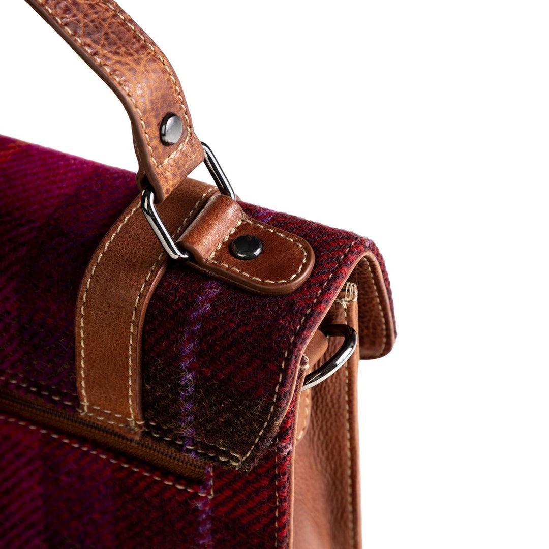 Ht Leather Satchel Bag Cerise Check / Tan - Dunedin Cashmere
