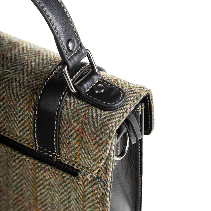 Ht Leather Satchel Bag Lt Brown Check / Black - Dunedin Cashmere