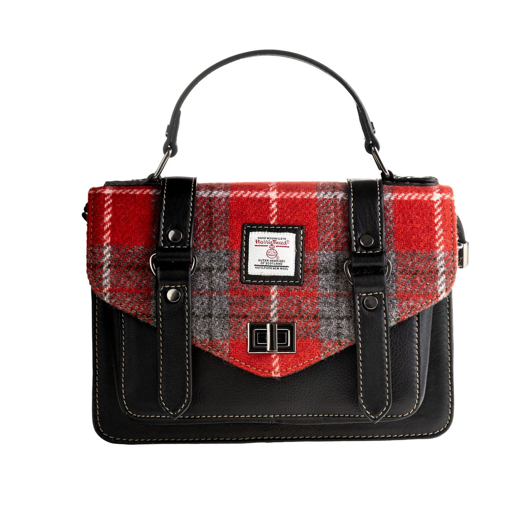 Ht Leather Satchel Bag Red Check / Black - Dunedin Cashmere