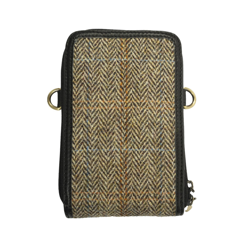 Ht Travel Cross Body Bag Tan & Brown Herringbone / Black - Dunedin Cashmere