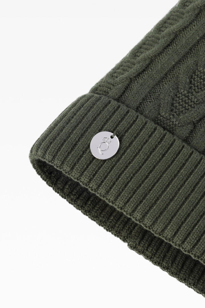 Jamie Cable Pom Pom Hat with Fleece Band - Faux Fur - Dunedin Cashmere