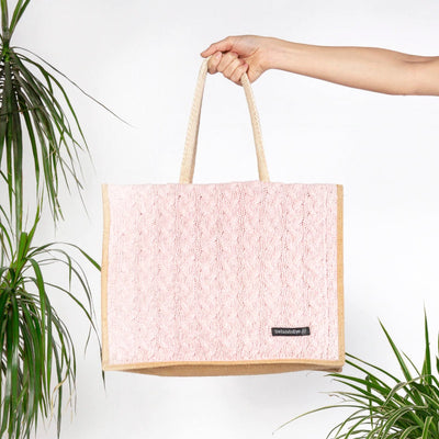 Knitted Wool Cashmere Panel Bag Pink Mist - Dunedin Cashmere