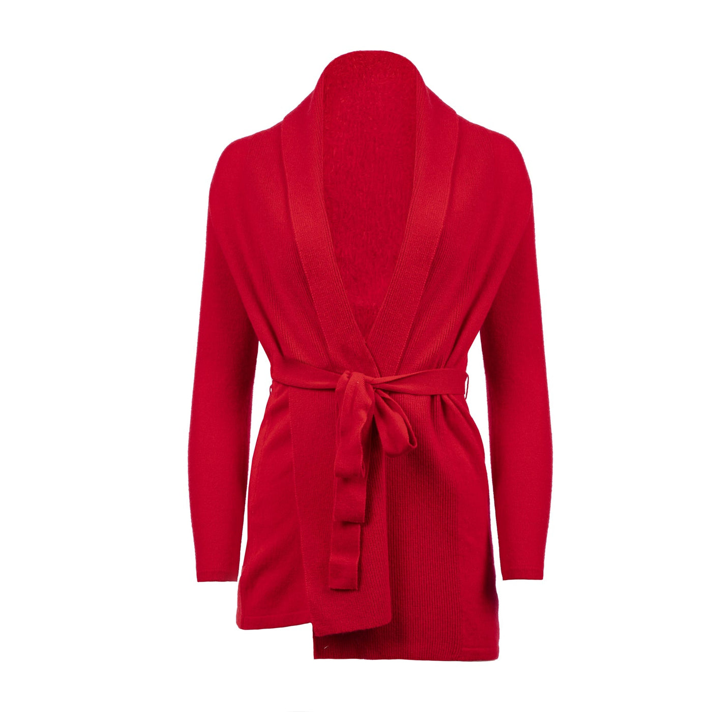 Ladies Cashmere Belted Plain Cardigan Cardinal - Dunedin Cashmere