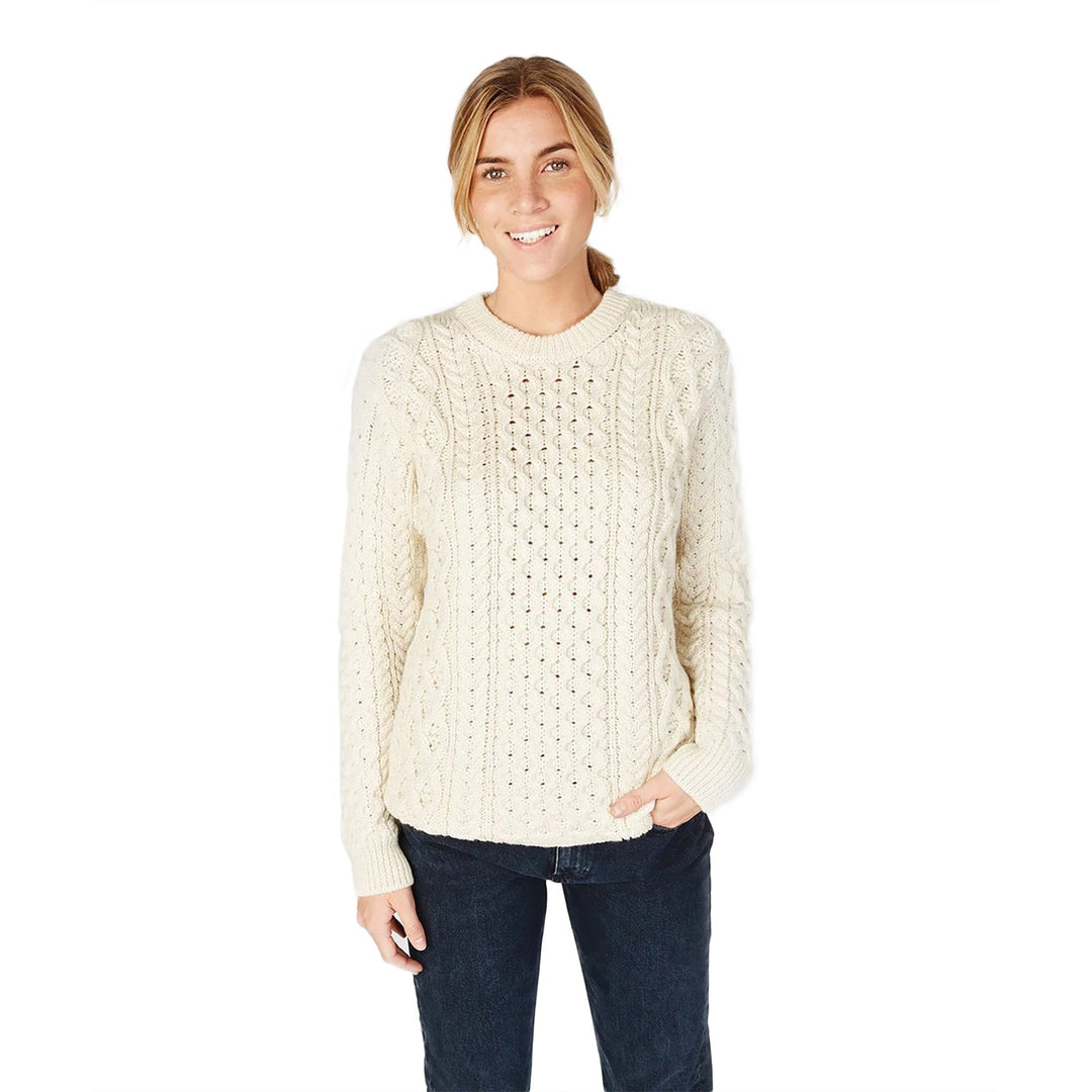 Ladies Honeycomb Stitch Blasket Sweater Natural - Dunedin Cashmere