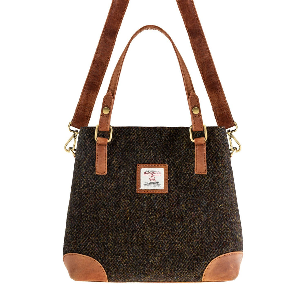 Ladies Ht Leather Hand Bag Dark Brown Barleycorn / Tan - Dunedin Cashmere