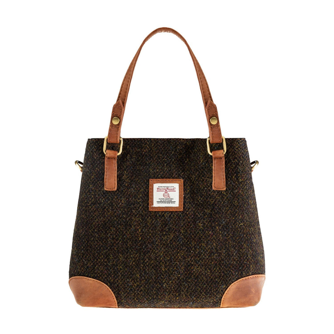 Ladies Ht Leather Hand Bag Dark Brown Barleycorn / Tan - Dunedin Cashmere