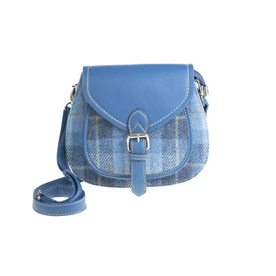 Ladies Ht Leather Shoulder Bag Blue Check / Blue - Dunedin Cashmere